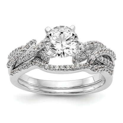 14k White Gold Peg Set Simulated Diamond Criss Cross Engagement Ring