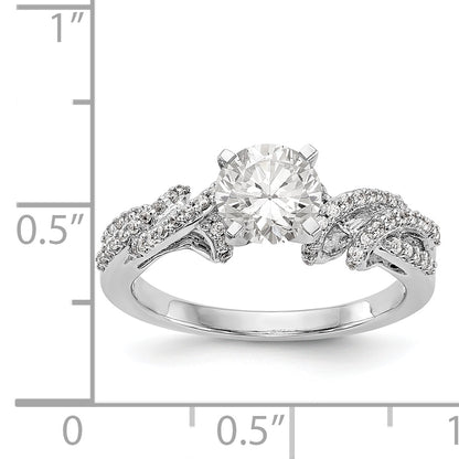 14k White Gold Peg Set Simulated Diamond Criss Cross Engagement Ring