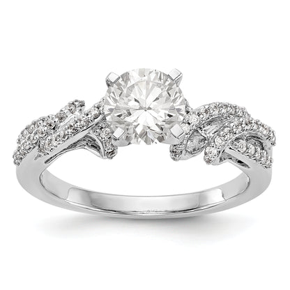 14k White Gold Peg Set Simulated Diamond Criss Cross Engagement Ring