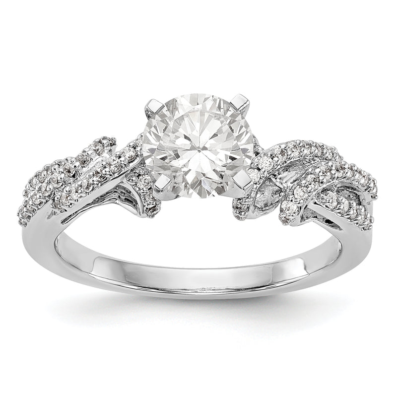 14k White Gold Peg Set Simulated Diamond Criss Cross Engagement Ring
