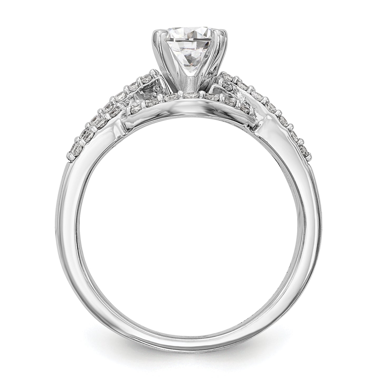 14k White Gold Peg Set Simulated Diamond Criss Cross Engagement Ring