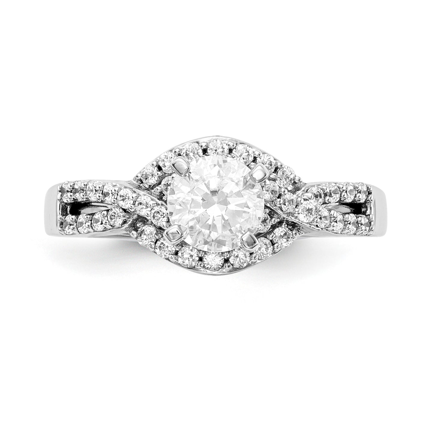 14k White Gold Peg Set Simulated Diamond Criss Cross Engagement Ring