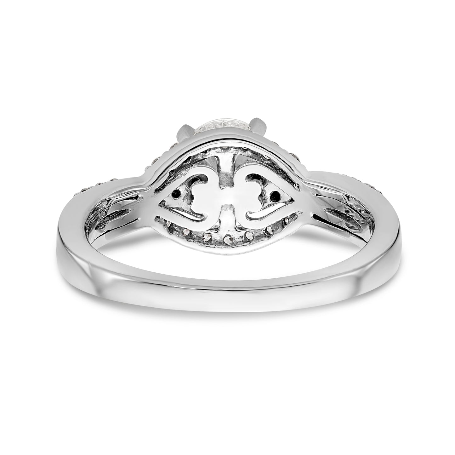 14k White Gold Peg Set Simulated Diamond Criss Cross Engagement Ring