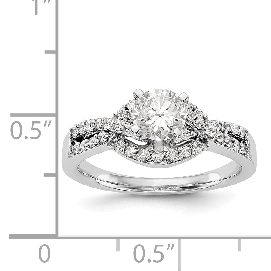14k White Gold Peg Set Simulated Diamond Criss Cross Engagement Ring