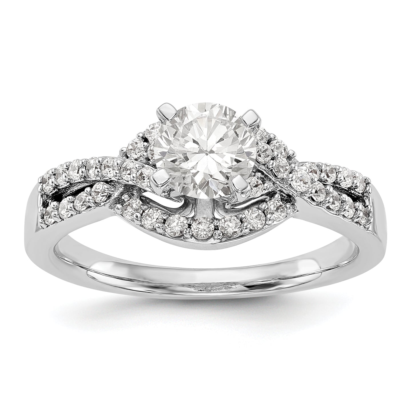 14k White Gold Peg Set Simulated Diamond Criss Cross Engagement Ring