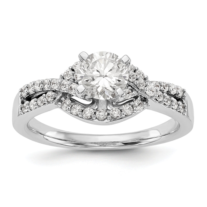 14k White Gold Peg Set Simulated Diamond Criss Cross Engagement Ring