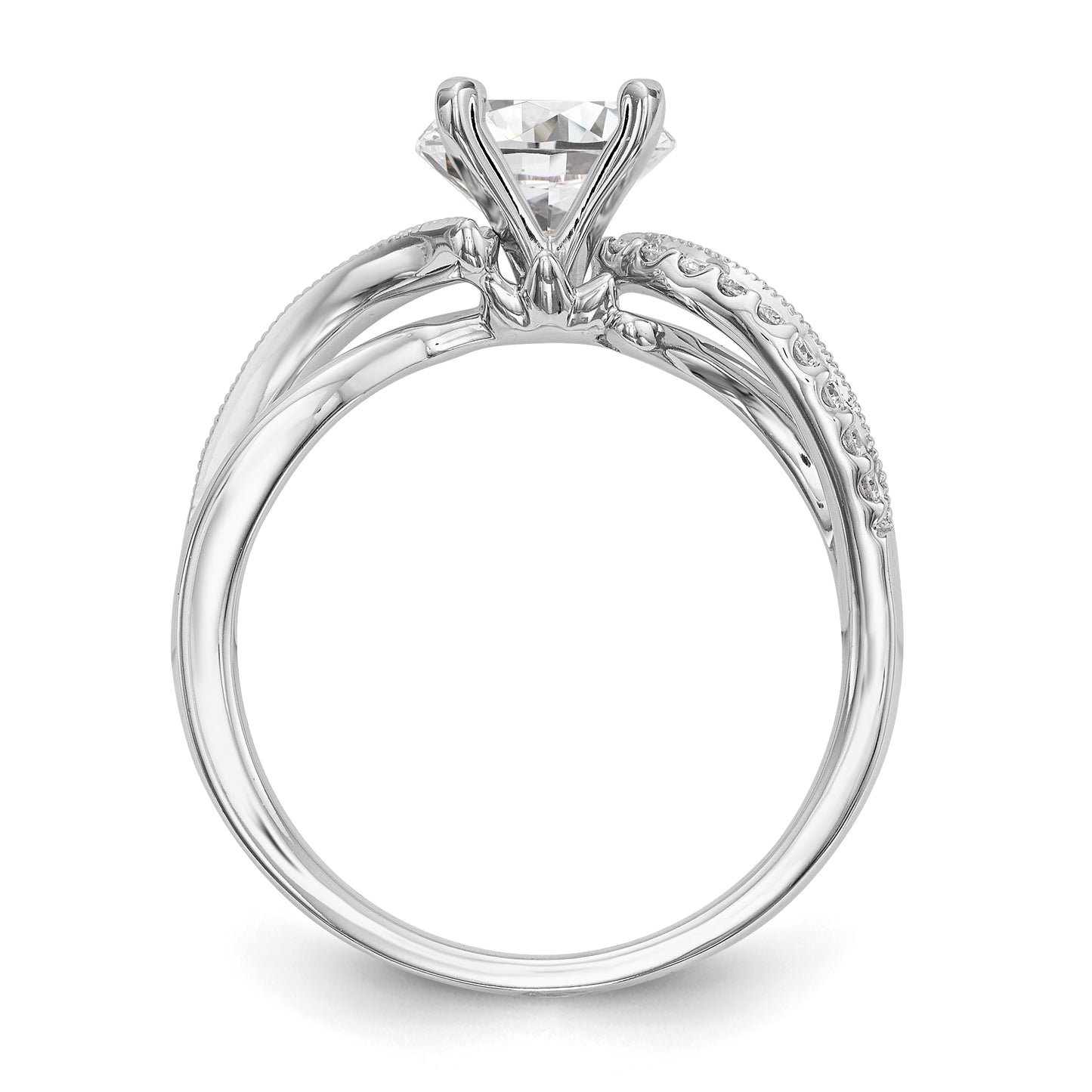 14k White Gold Peg Set Simulated Diamond Criss Cross Engagement Ring