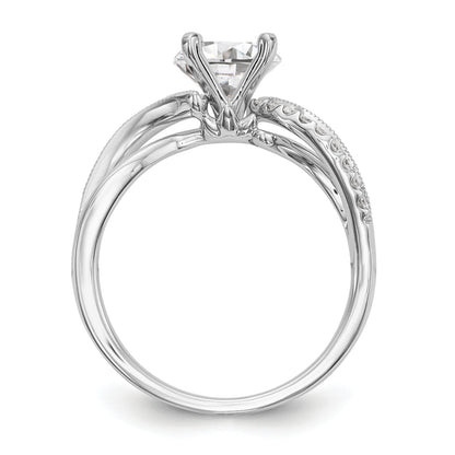 14k White Gold Peg Set Simulated Diamond Criss Cross Engagement Ring