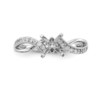 14k White Gold Peg Set Simulated Diamond Criss Cross Engagement Ring