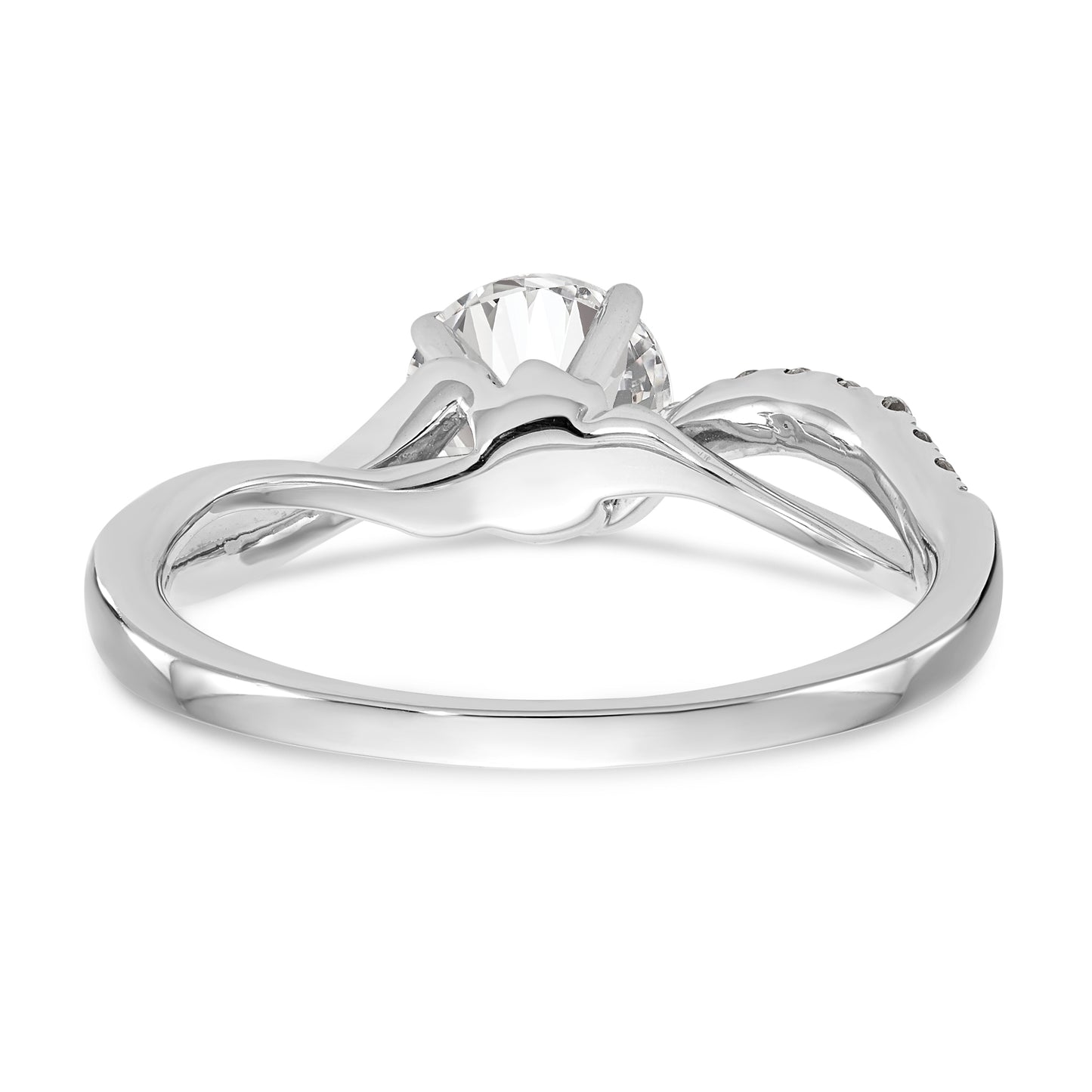 14k White Gold Peg Set Simulated Diamond Criss Cross Engagement Ring