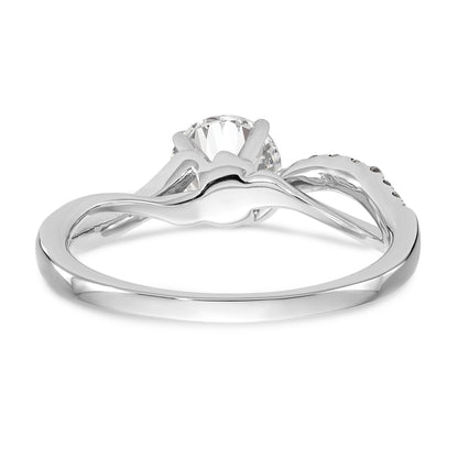 14k White Gold Peg Set Simulated Diamond Criss Cross Engagement Ring