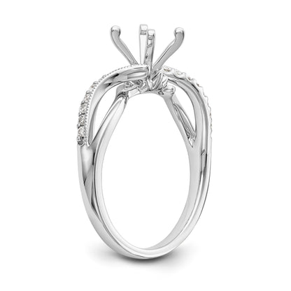 14k White Gold Peg Set Simulated Diamond Criss Cross Engagement Ring