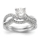 14k White Gold Peg Set Simulated Diamond Criss Cross Engagement Ring