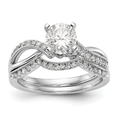 14k White Gold Peg Set Simulated Diamond Criss Cross Engagement Ring