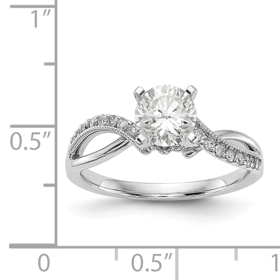 14k White Gold Peg Set Simulated Diamond Criss Cross Engagement Ring