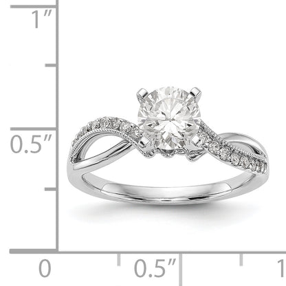 14k White Gold Peg Set Simulated Diamond Criss Cross Engagement Ring