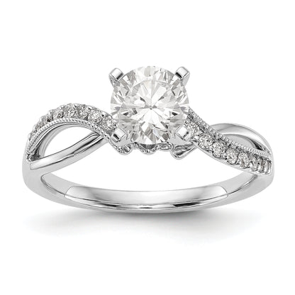 14k White Gold Peg Set Simulated Diamond Criss Cross Engagement Ring