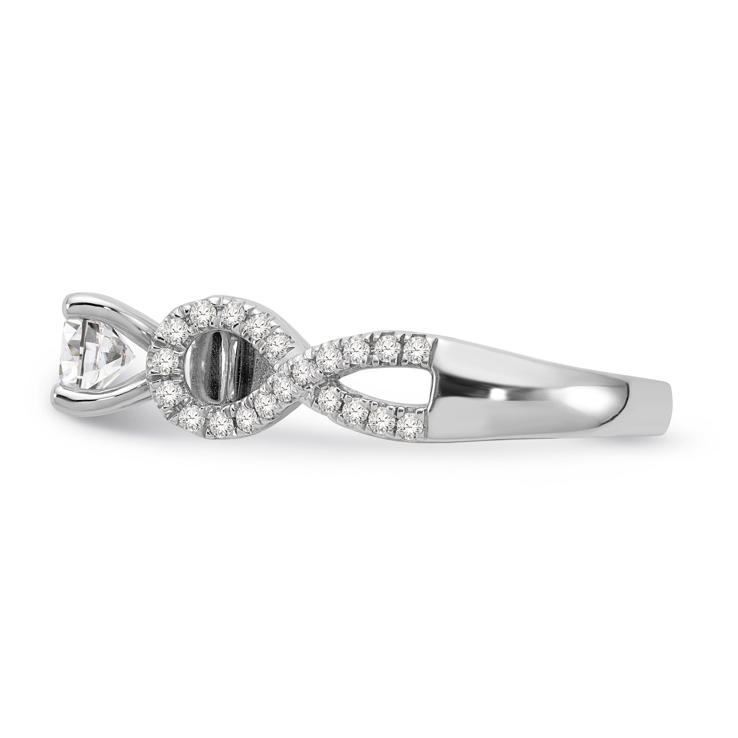 14k White Gold Peg Set Simulated Diamond Infinity Engagement Ring