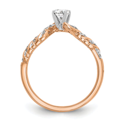 14k White Gold Peg Set Simulated Diamond Criss Cross Engagement Ring