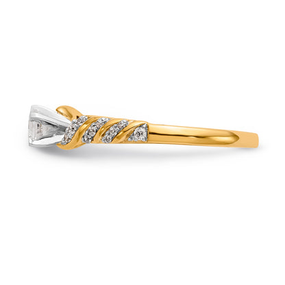14k White Gold Peg Set Simulated Diamond Criss Cross Engagement Ring