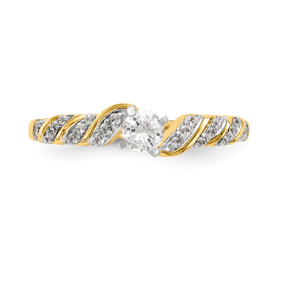 14k White Gold Peg Set Simulated Diamond Criss Cross Engagement Ring