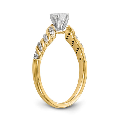 14k White Gold Peg Set Simulated Diamond Criss Cross Engagement Ring