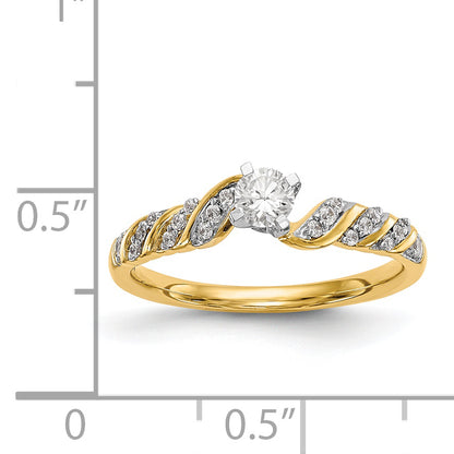 14k White Gold Peg Set Simulated Diamond Criss Cross Engagement Ring