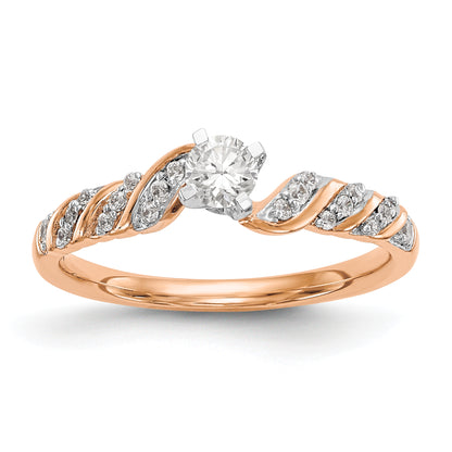 14k White Gold Peg Set Simulated Diamond Criss Cross Engagement Ring