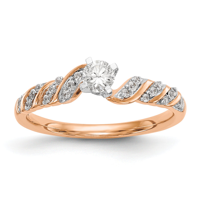 14k White Gold Peg Set Simulated Diamond Criss Cross Engagement Ring