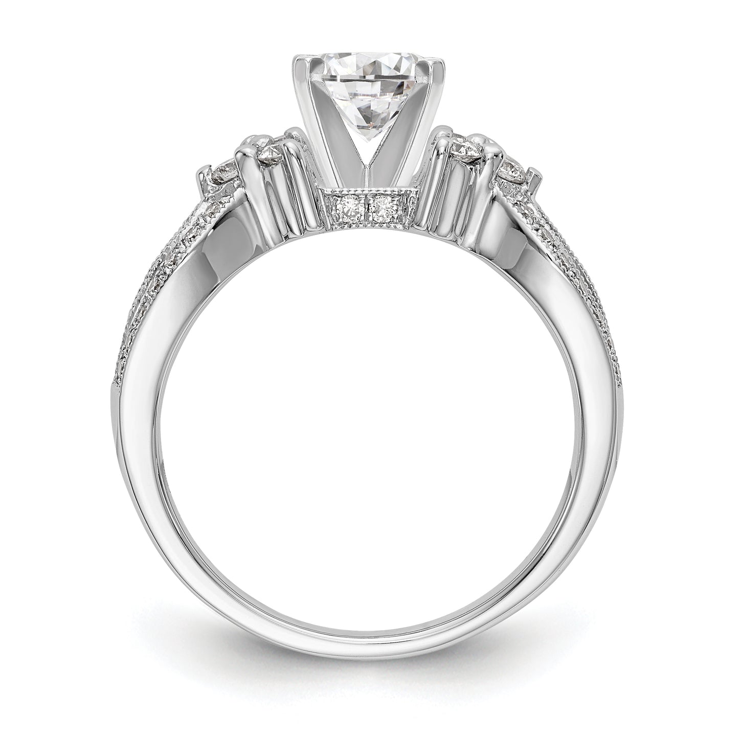 14k White Gold Peg Set Simulated Diamond Criss Cross Engagement Ring