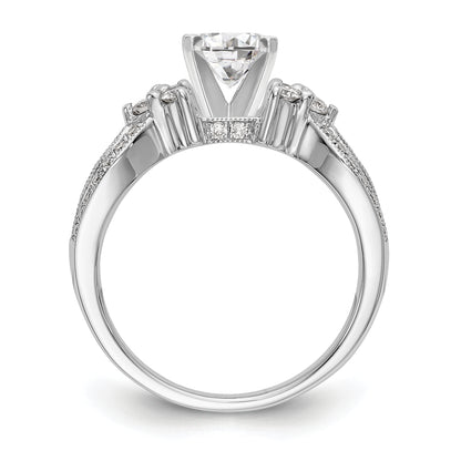 14k White Gold Peg Set Simulated Diamond Criss Cross Engagement Ring