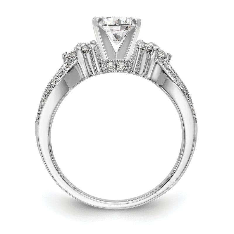 14k White Gold Peg Set Simulated Diamond Criss Cross Engagement Ring