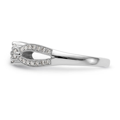 14k White Gold Peg Set Simulated Diamond Criss Cross Engagement Ring