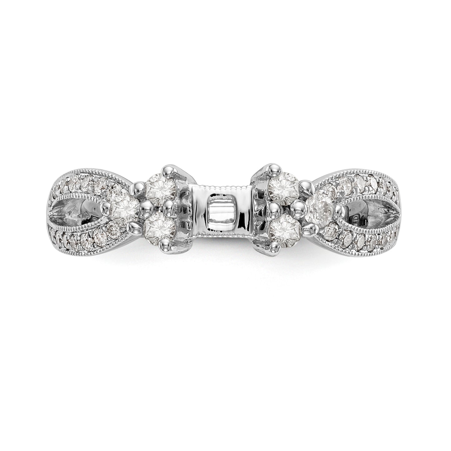 14k White Gold Peg Set Simulated Diamond Criss Cross Engagement Ring
