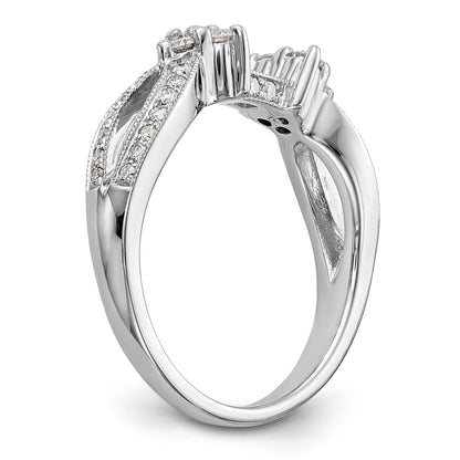 14k White Gold Peg Set Simulated Diamond Criss Cross Engagement Ring