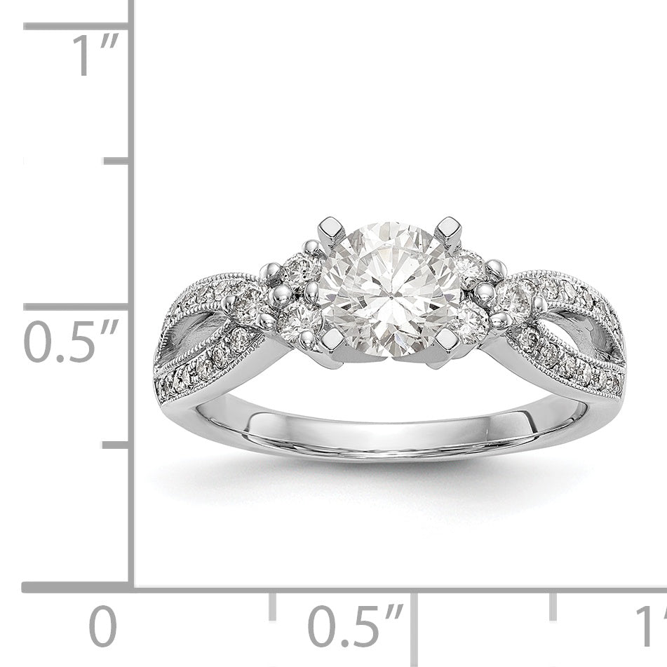 14k White Gold Peg Set Simulated Diamond Criss Cross Engagement Ring