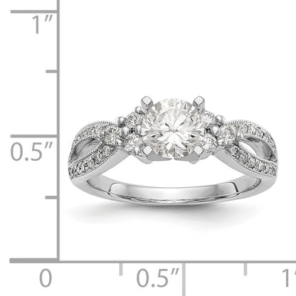 14k White Gold Peg Set Simulated Diamond Criss Cross Engagement Ring
