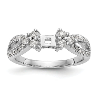 14k White Gold Peg Set Simulated Diamond Criss Cross Engagement Ring