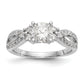 14k White Gold Peg Set Simulated Diamond Criss Cross Engagement Ring