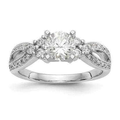 14k White Gold Peg Set Simulated Diamond Criss Cross Engagement Ring