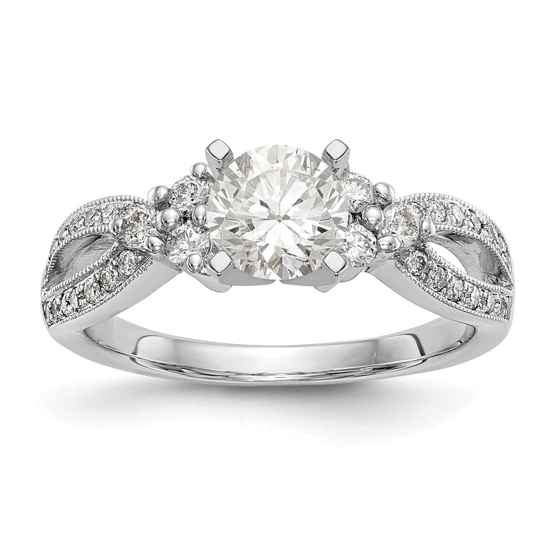 14k White Gold Peg Set Simulated Diamond Criss Cross Engagement Ring