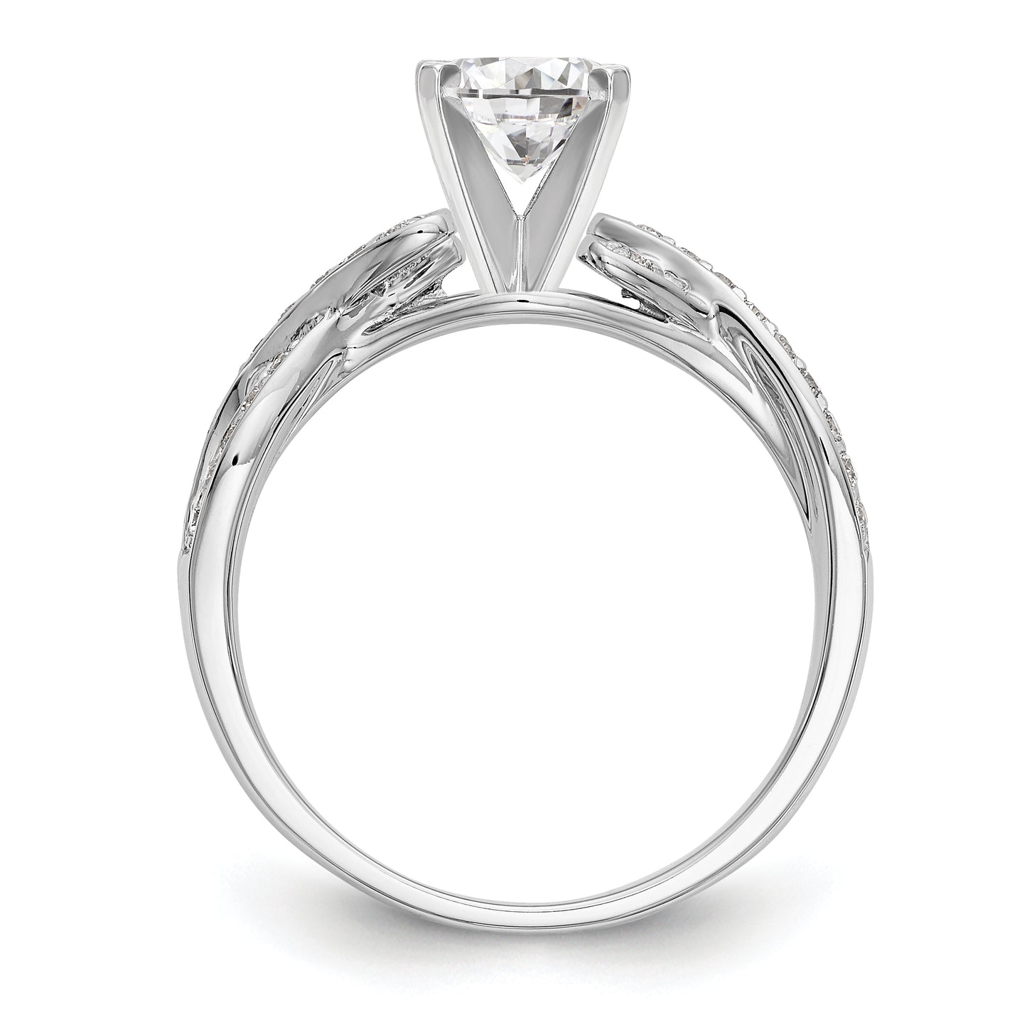 14k White Gold Peg Set Simulated Diamond Criss Cross Engagement Ring
