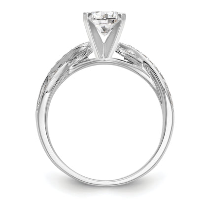 14k White Gold Peg Set Simulated Diamond Criss Cross Engagement Ring