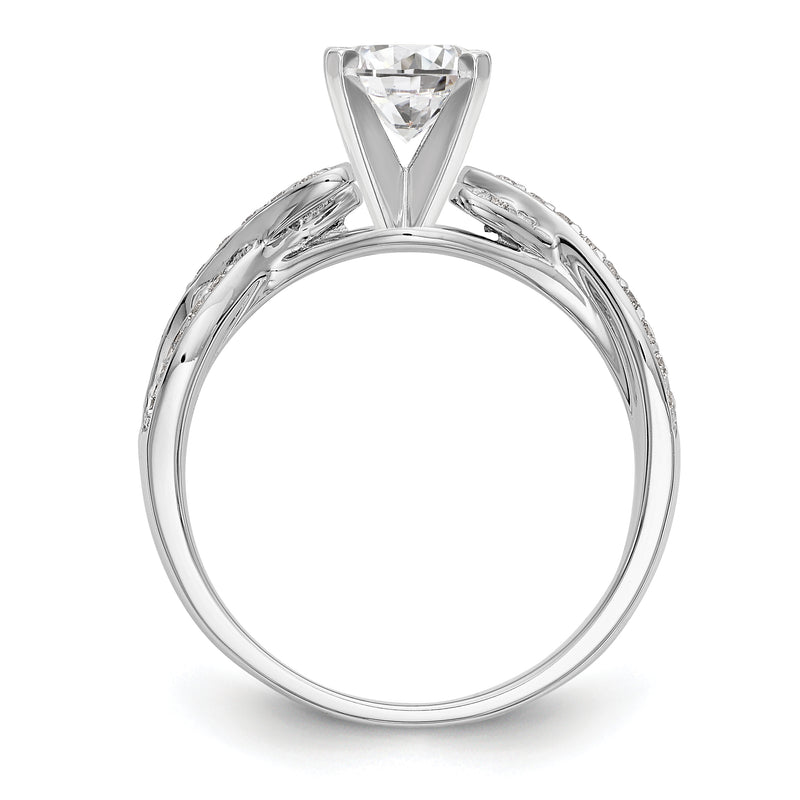 14k White Gold Peg Set Simulated Diamond Criss Cross Engagement Ring