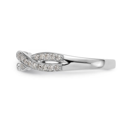 14k White Gold Peg Set Simulated Diamond Criss Cross Engagement Ring