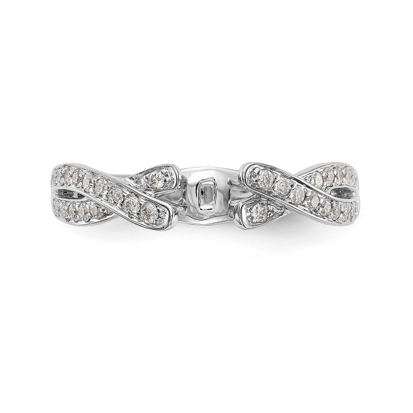 14k White Gold Peg Set Simulated Diamond Criss Cross Engagement Ring