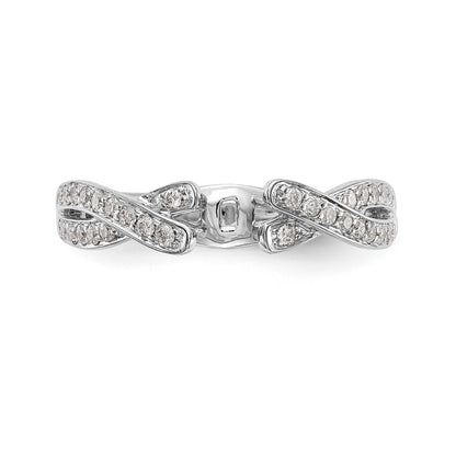 14k White Gold Peg Set Simulated Diamond Criss Cross Engagement Ring