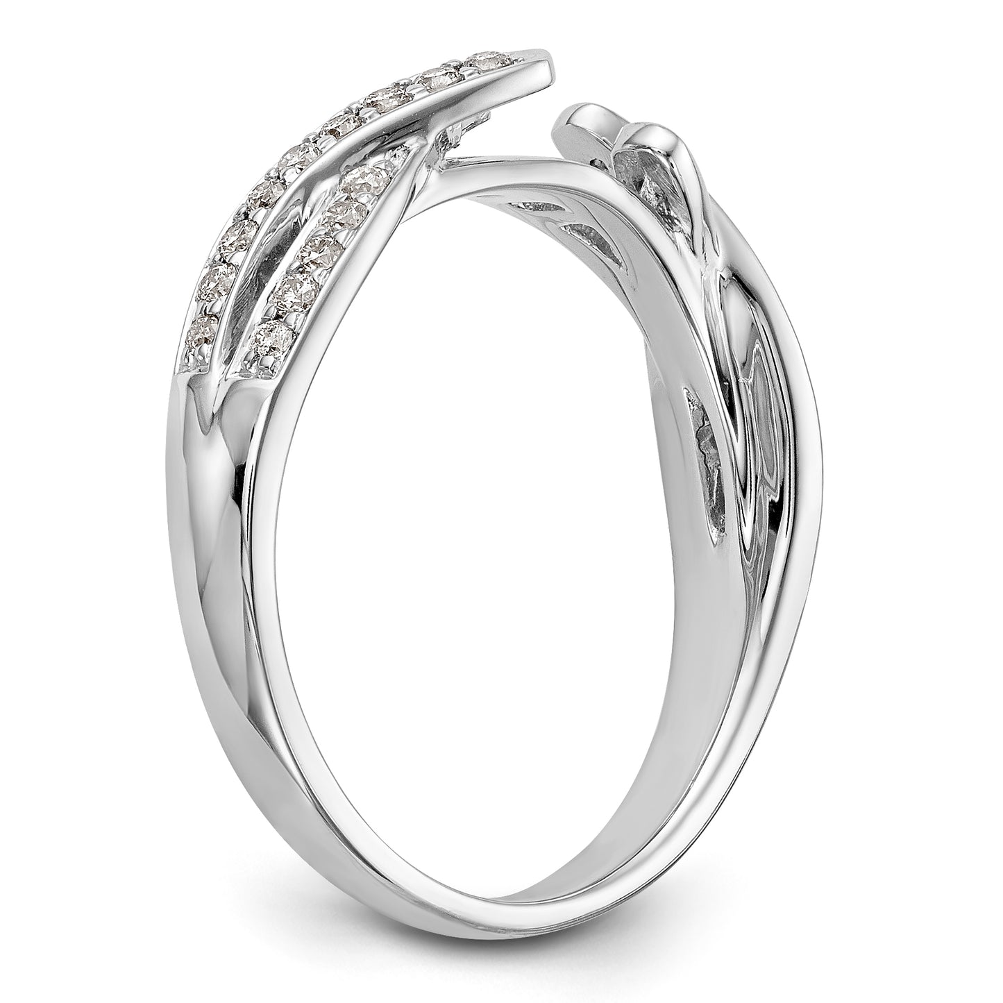 14k White Gold Peg Set Simulated Diamond Criss Cross Engagement Ring