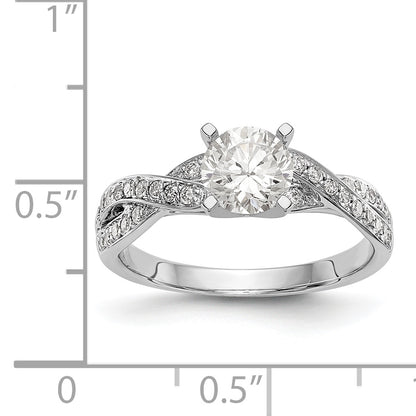 14k White Gold Peg Set Simulated Diamond Criss Cross Engagement Ring