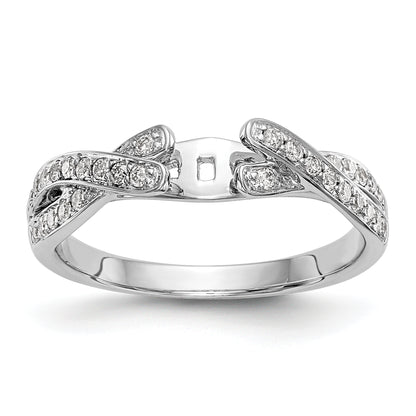 14k White Gold Peg Set Simulated Diamond Criss Cross Engagement Ring